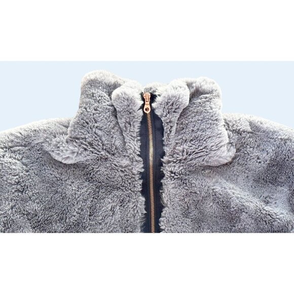 ANTHROPOLOGIE Elevenses Grey Faux Fur High Collar Jacket Coat Sz M - Picture 4 of 8